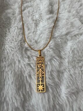 Gold-Tone Egyptian Symbol Vertical Pendant Necklace